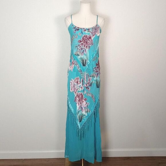 Y2K 100% Silk Beaded Fringe Velvet Fairy Dress - www.ice4pros.com.br